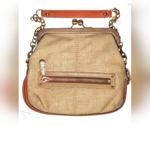 Coach Bonnie Crossbody Bag Kisslock Tan Orange Straw Canvas Fold-over Chain Y2K